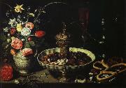 PEETERS, Clara bord med blomvas och torkad frukt Sweden oil painting artist